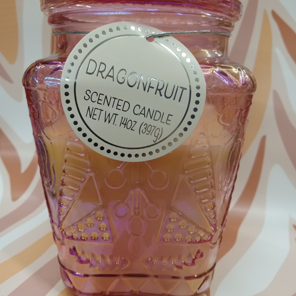 Large Dragonfruit Scented Candle Glass Jar.  5 1/2 Inches Tall Great Gift Idea